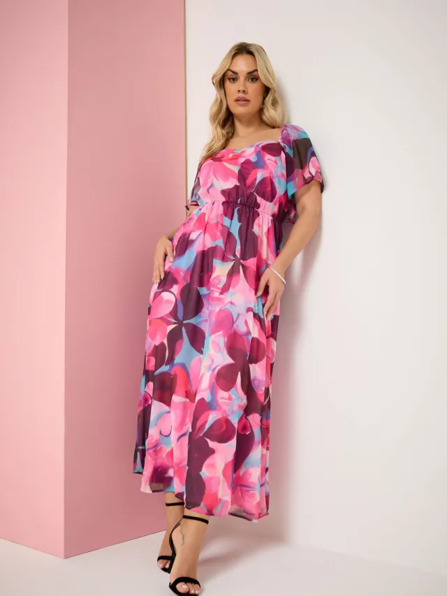 Yours Roze Jurk Met Bloemenprint En Engelenmouwen, foto 2