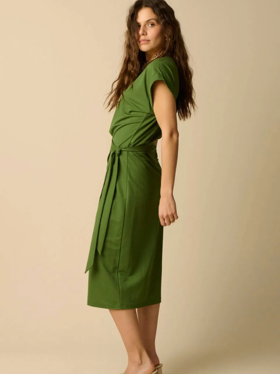 Sissy-Boy midi jurk met knoopdetail - donkergroen, foto 3
