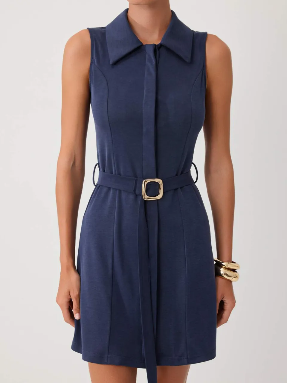 Trendyol TRENDYOLMİLLA Dames Donkerblauw Effen Kort / Mini Mouwloos A-lijn Jurken marineblauw/blauw, foto 2