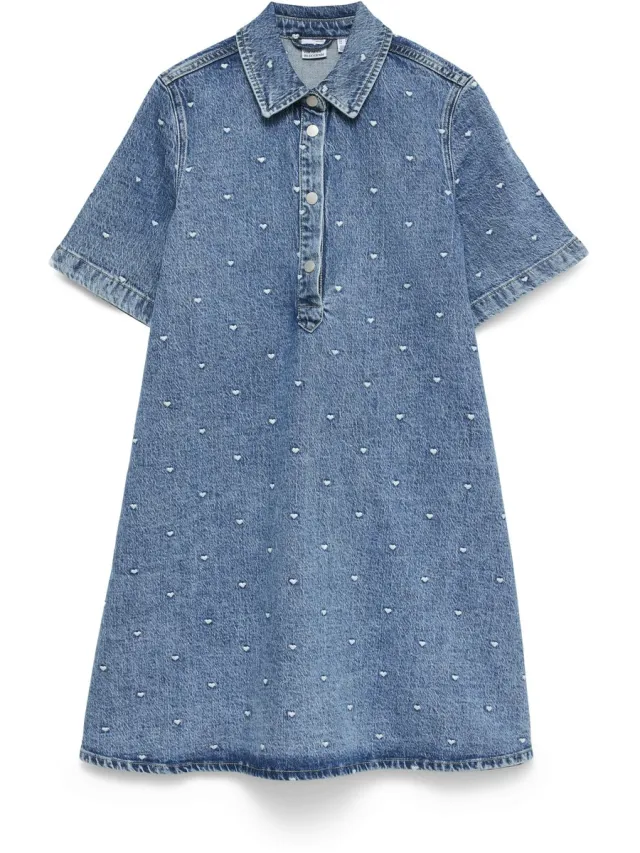 Vero Moda VMOCINA SS EMB DENIM DRESS - Dames - Mini jurken Medium Blue Denim