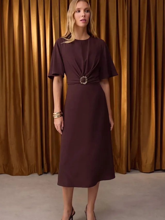 Trendyol TRENDYOLMİLLA Dames Bruin Effen Maxi Kort Avond / Dagelijks Skater Jurken