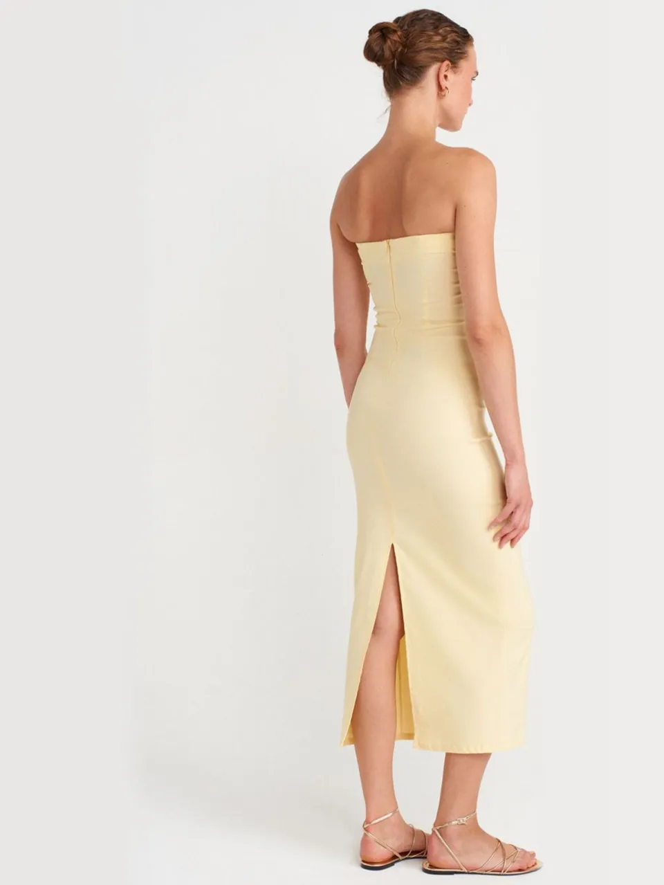 Dilvin Strapless Bodycon Midi-jurk met Split geel, foto 2
