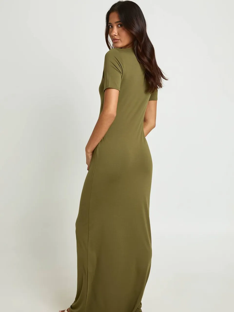 boohoo Dames Basis Superzachte Korte Mouw Maxi Jurk kaki, foto 2