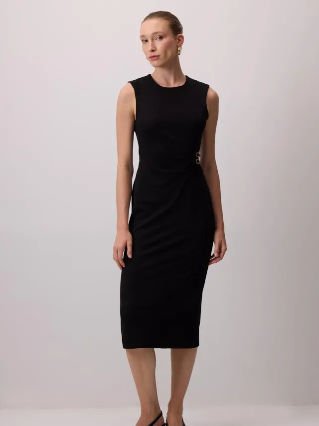 TOUCHÉ PRIVÉ Rechtvallende jurk met leren accessoires - Zwart - Dames