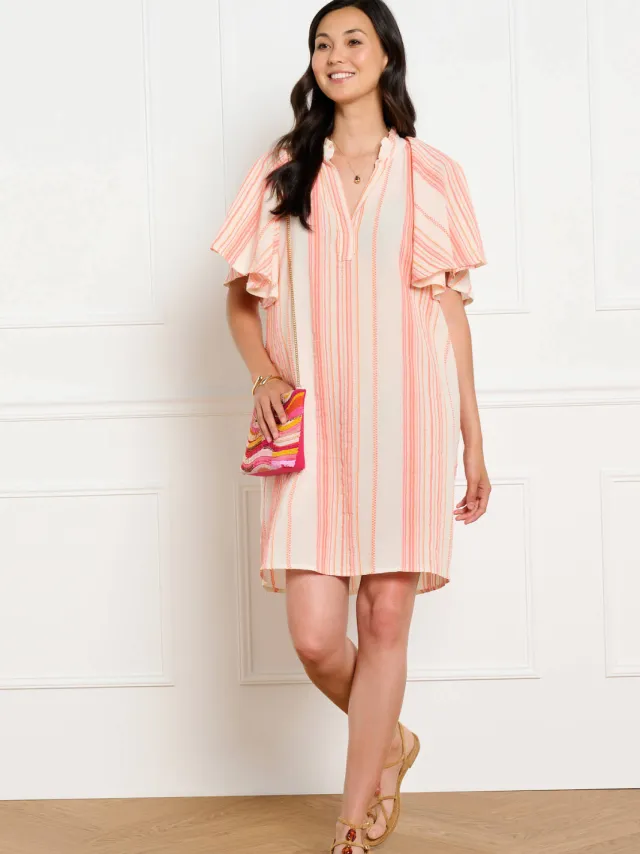 LOLALIZA gestreepte mini jurk - roze roze / oranje / ecru