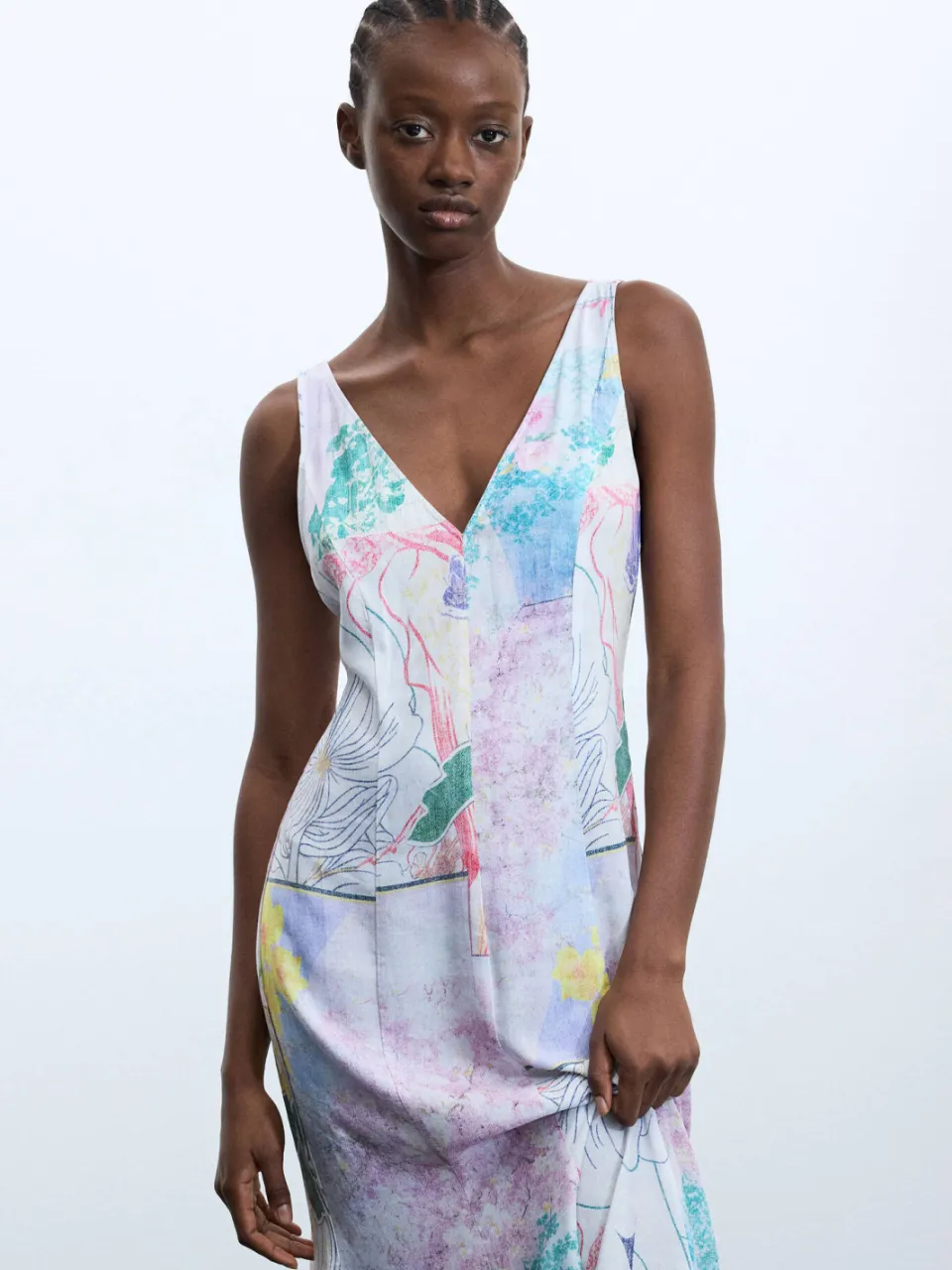 Desigual midi zomerjurk met print en linnen - meerkleurig, foto 5