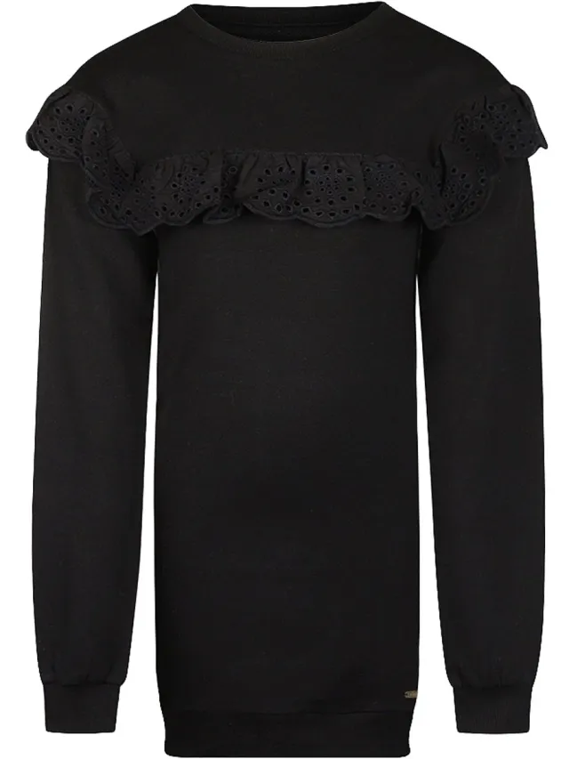 No Way Monday meisjes jurk zwart broderie