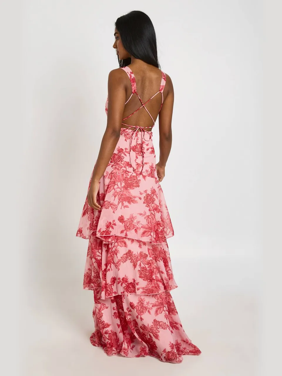 boohoo Dames Chiffon Maxi Jurk Met Diepe V-hals En Gelaagde Bloemenprint roze, foto 2