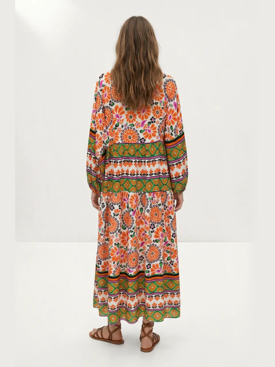 Trendyol Modest Dames Oranje Etnisch patroon Maxi Lang Casual A-lijn Modest Jurken, foto 2