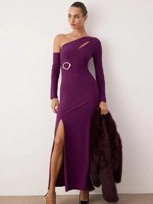 Trendyol TRENDYOLMİLLA Dames Paars Effen Maxi Lang Diploma-uitreiking / Gala A-lijn Avond & Gala Jurk Rood
