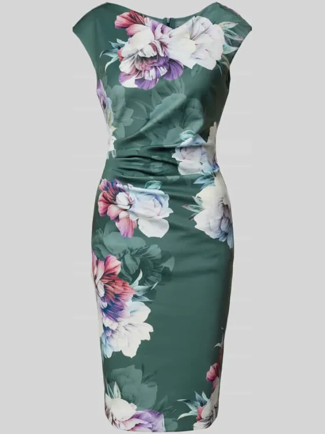 Swing cocktailjurk met bloemenmotief groen, foto 2
