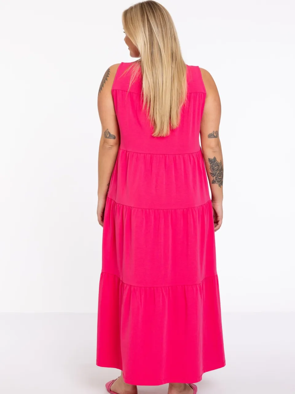 Yoek jurk met ruches roze, foto 5