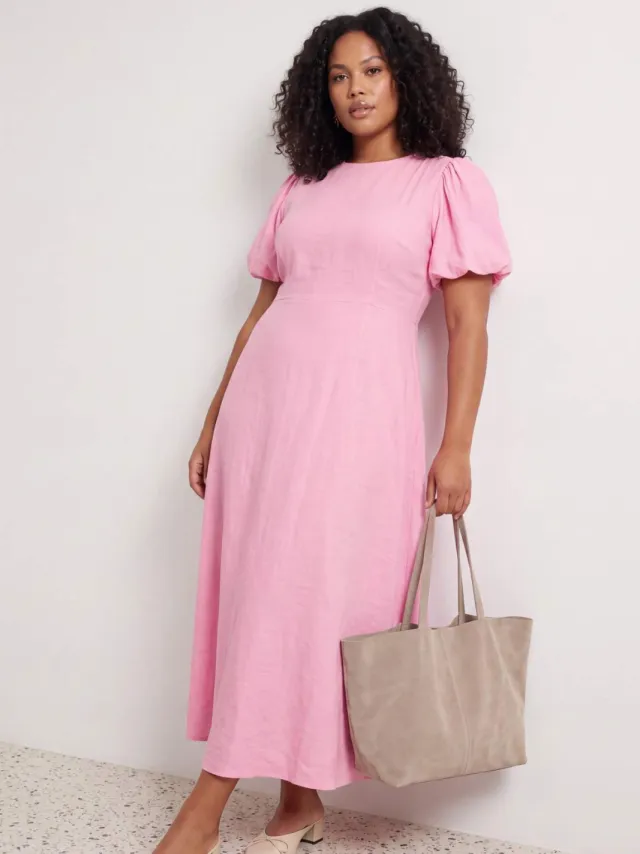 Trendyol Curve Dames Roze Effen Maxi Kort A-lijn Grote maten Jurk