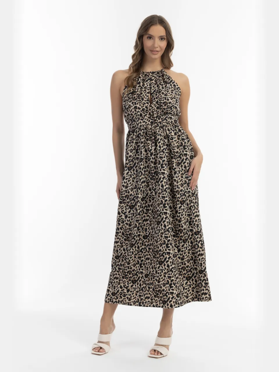 Faina Maxi-jurk met luipaardprint Dames beige leo Dierenprint