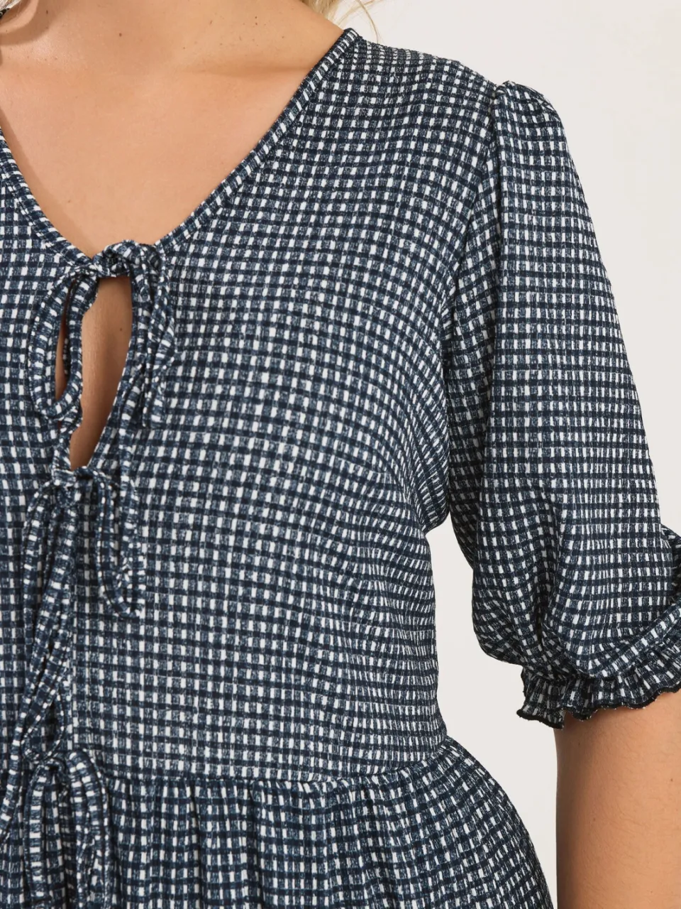 Yours Zwarte Midaxi Jurk Met Gingham Strik Aan De Voorkant, foto 5