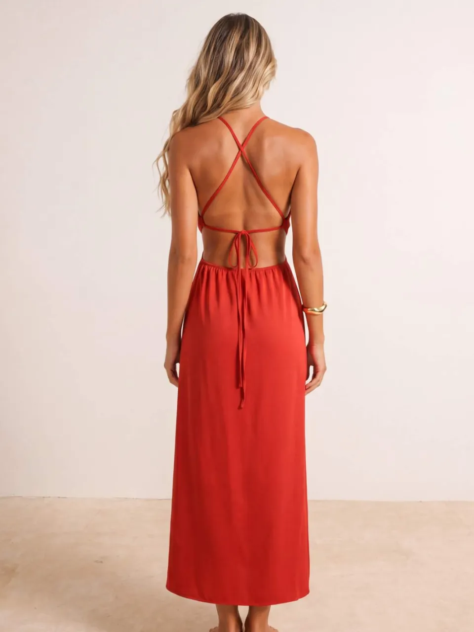 Trendyol TRENDYOLMİLLA Dames Rood Effen Maxi Mouwloos Strandkleding Recht Strandjurken, foto 2