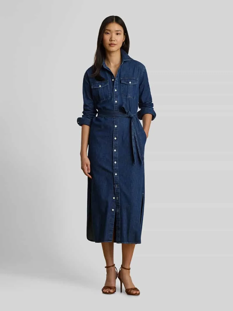 Lauren Ralph Lauren regular fit vrijetijdsjurk van puur katoen Jeansblauw