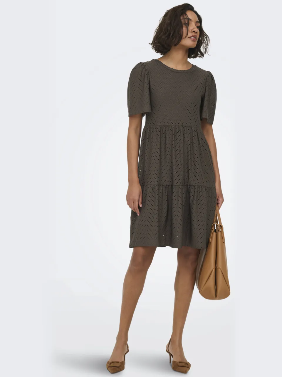 JDY trapeze jurk ajour Donkerbruin