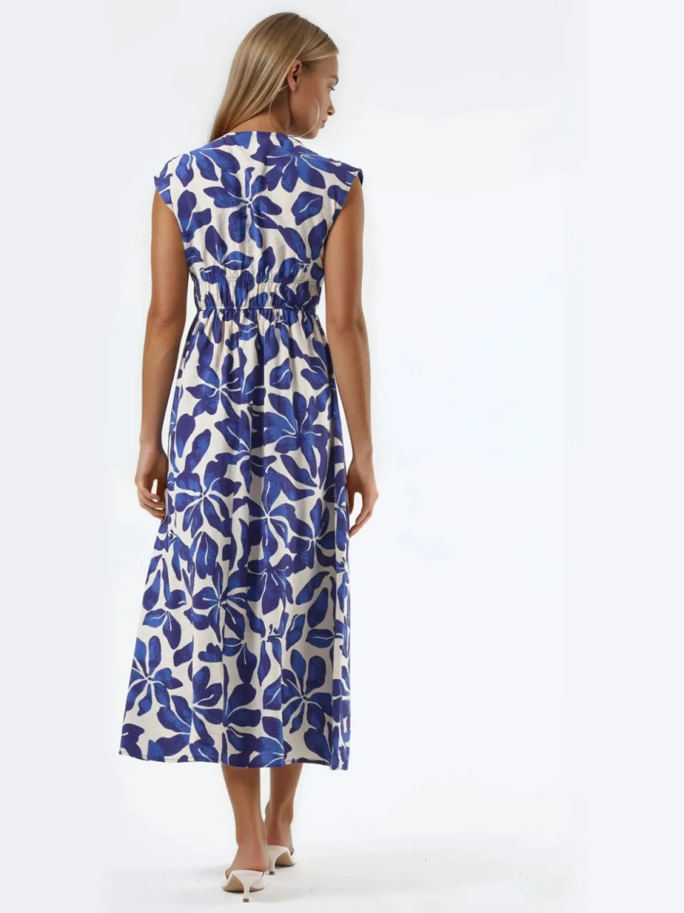 Busem Florale V-hals Midi-jurk met Strikdetails donkerblauw, foto 2