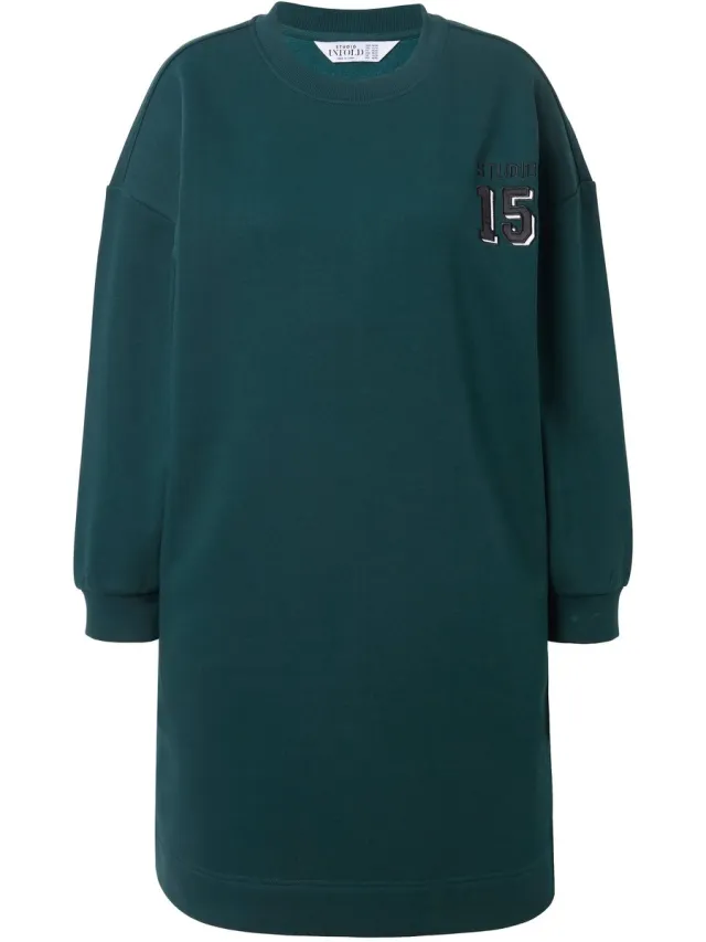 Studio Untold Dames - Sweat midi-jurk oversized satijnen getal op de rug - Middernacht groen - Maat 54+
