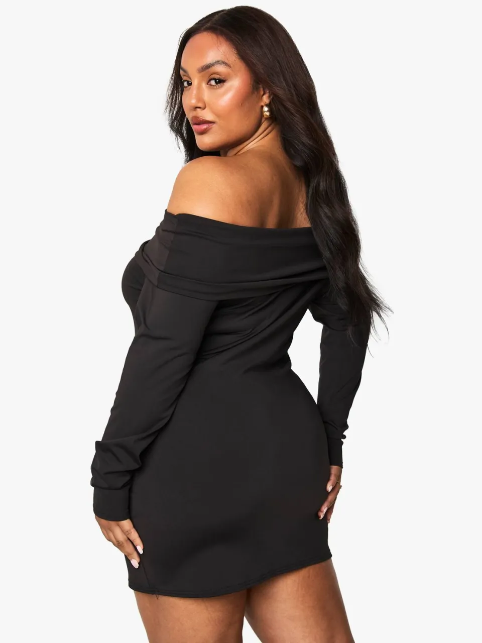 boohoo Dames Plus sculpt Bardot mini dress zwart, foto 2