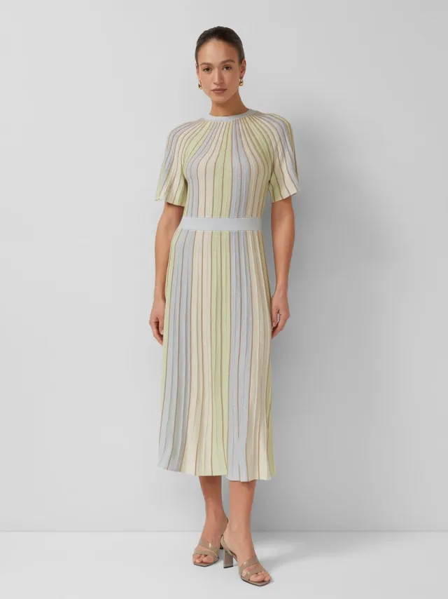 S.Oliver female - Multicolour gebreide jurk met metallic garen en kapmouwtjes lichtblauw
