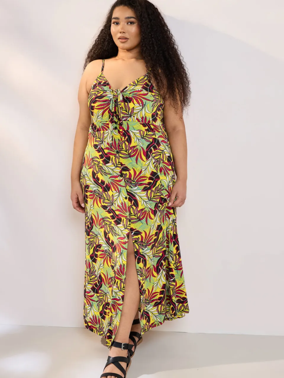 Yours Gele Maxijurk Met Tropische Bladprint-52 geel, foto 2