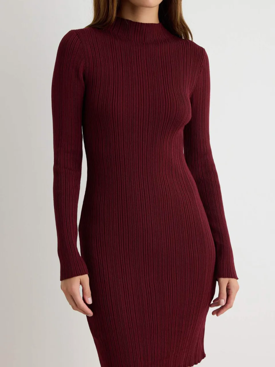 Trendyol TRENDYOLMİLLA Dames Bordeaux Effen Kort / Mini Lang A-lijn Jurken, foto 2