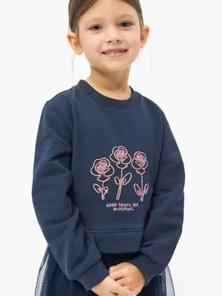 s.Oliver sweatjurk met tekst en glitters donkerblauw, foto 4