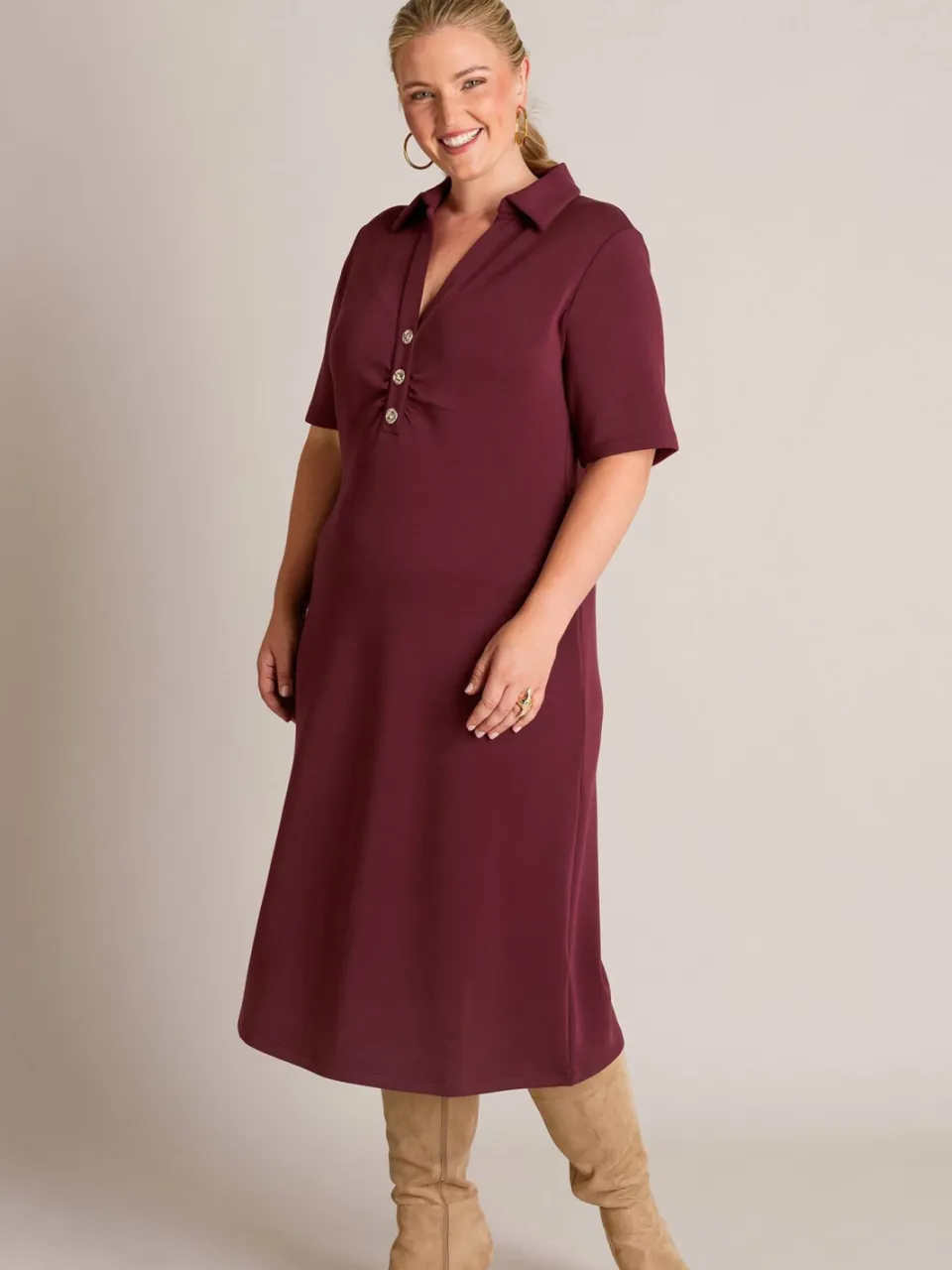 Yest Curve jurk met kraagje Plus Size - donkerrood