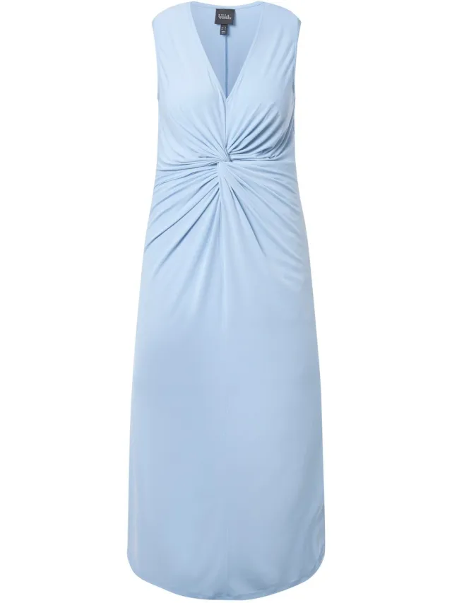 Ulla Popken Dames - Jersey maxi-jurk mouwloos gedrapeerd - Rookblauw