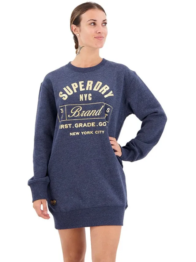 Superdry Luxe jersey jurk met metallic logo - Dames - Jurken Vintage Navy Marl