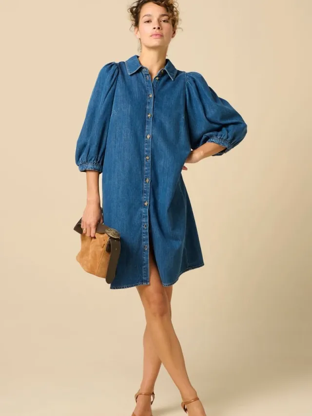 Sissy-Boy Donkerblauwe denim jurk D.Blauw