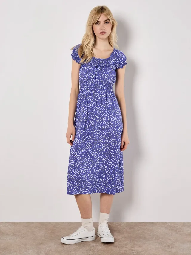 Apricot Midi-jurk met melkmeisjesprint Purple
