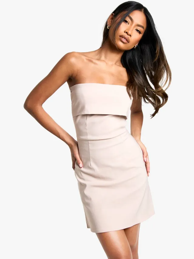 boohoo Dames Bengaline Overgelede Bandeau Getailleerde Mini Jurk Steen