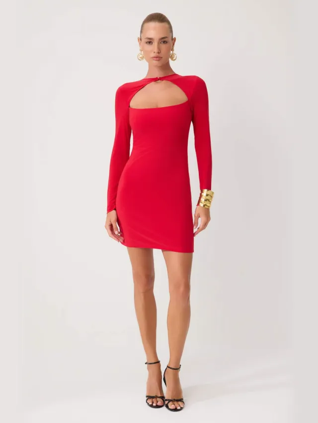 Trendyol TRENDYOLMİLLA Dames Rood Effen Kort / Mini Lang Stijlvol/Avond Bodycon Jurken