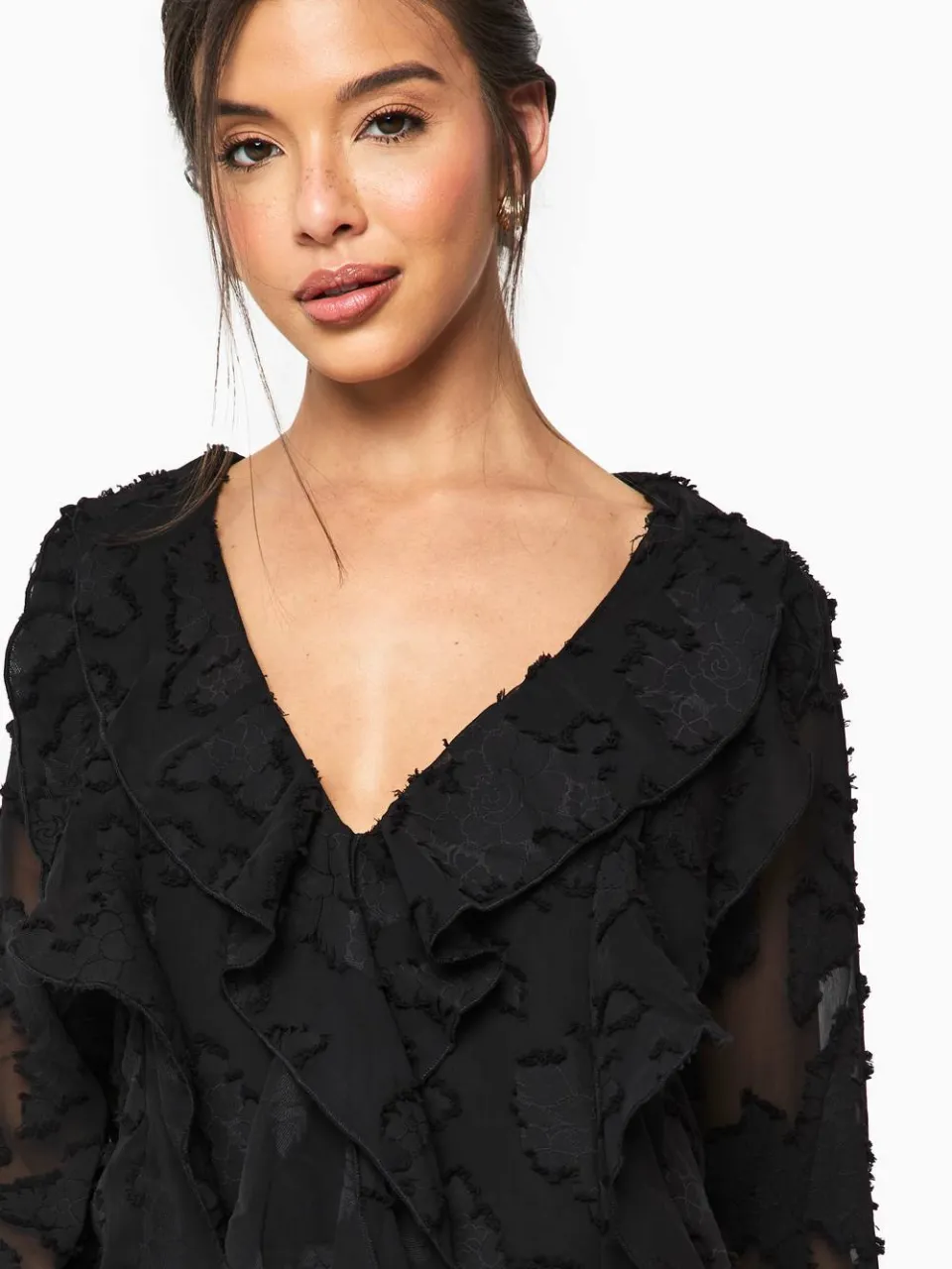 boohoo Dames Burnout Bloemen Ruffle Shift Jurk zwart, foto 3
