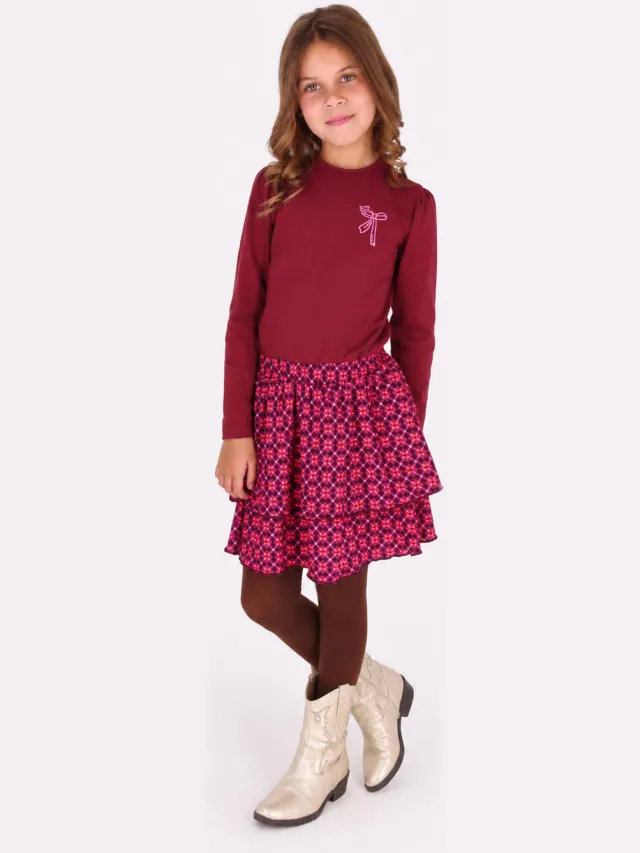 B.Nosy midi jurk met print donkerrood Donkerrood/roze