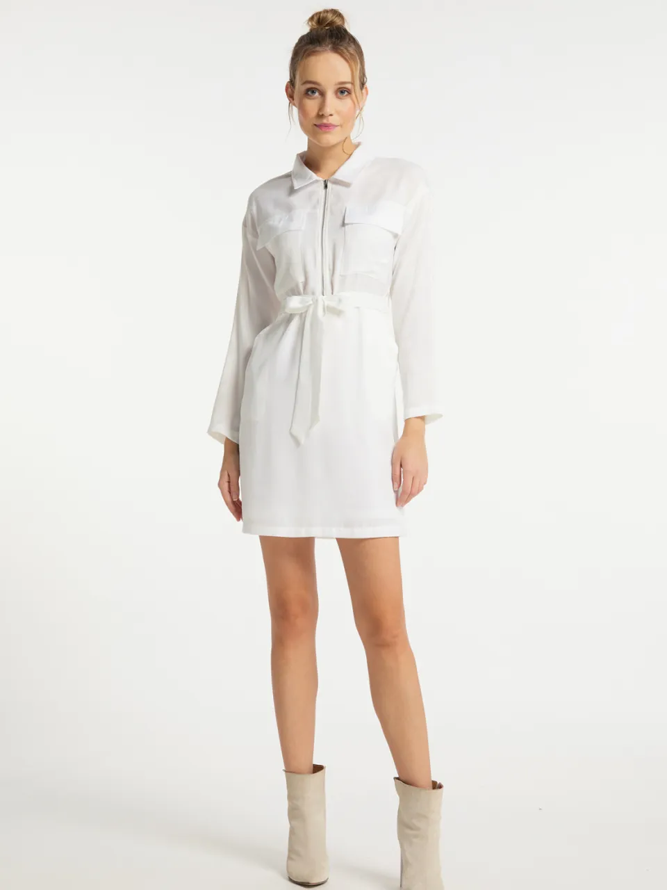 dreimaster Overhemd blouse jurk Dames wit