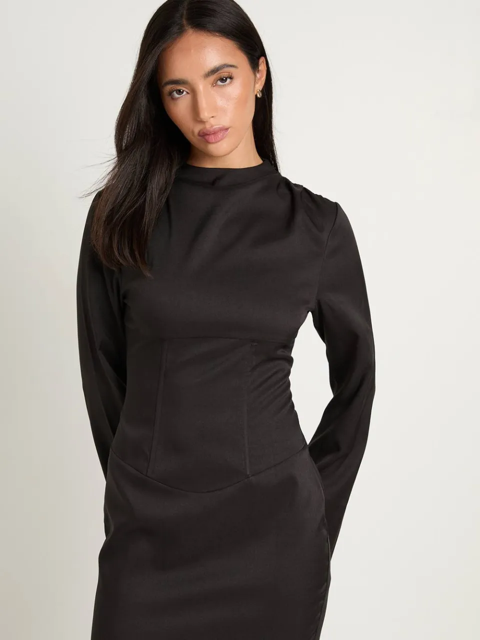 boohoo Dames Getailleerde Mini-jurk Met Corsetpanelen En Hoge Hals zwart, foto 2