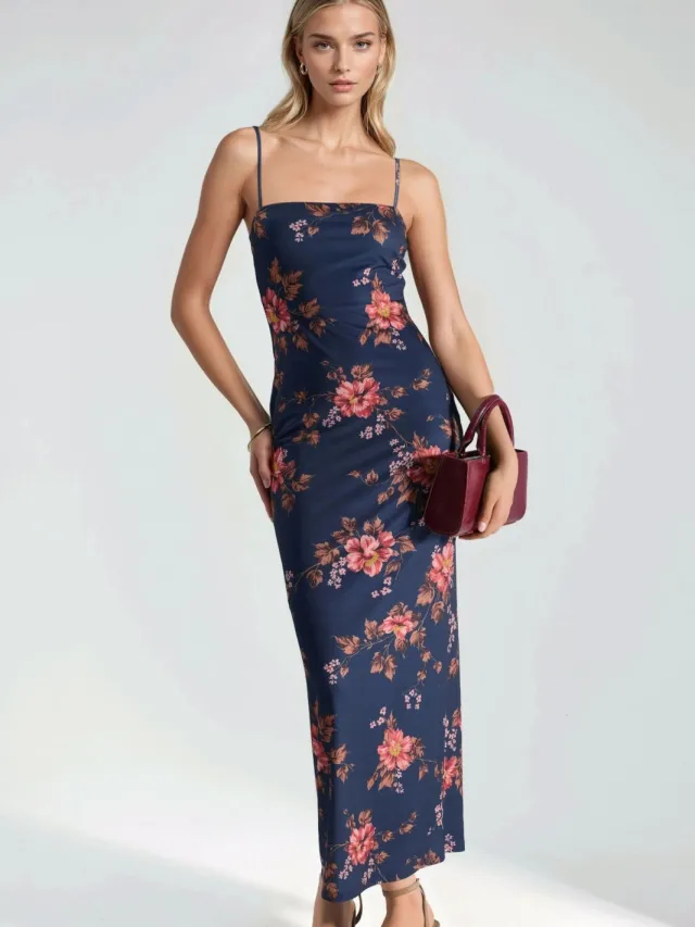 Hiccup Bloemige Maxi-jurk met Split Donkerblauw