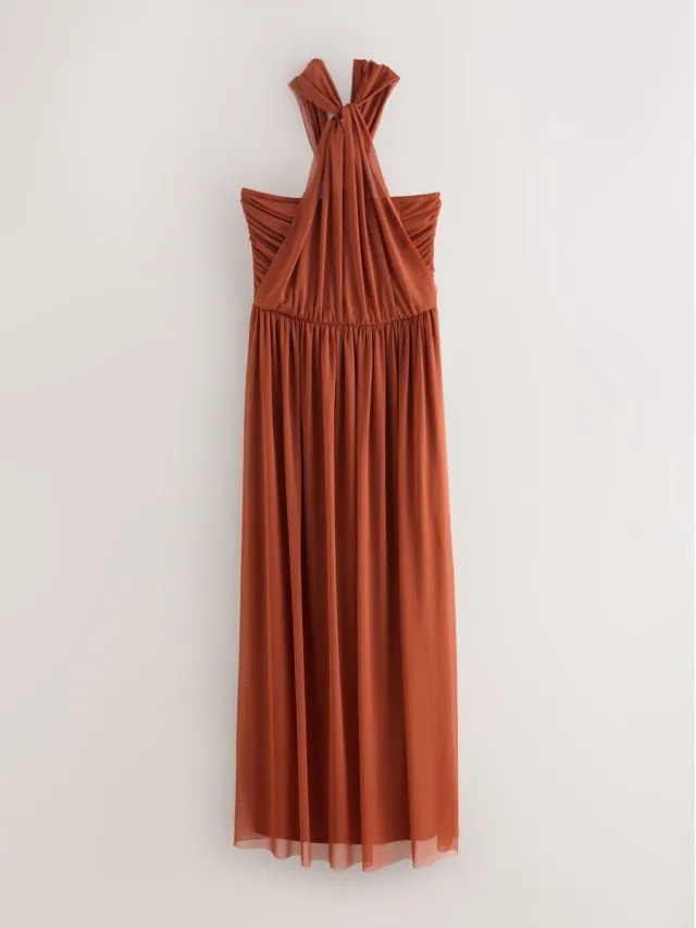 Next Dames - Mesh multiway maxi-jurk voor bruidsmeisjes en bruiloftsgasten - Bruin Rust Brown