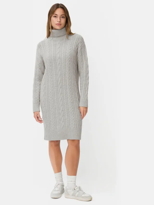 Camel Active Gebreide jurk met vlechtpatroon - Maat - Grijswomenswear-XS