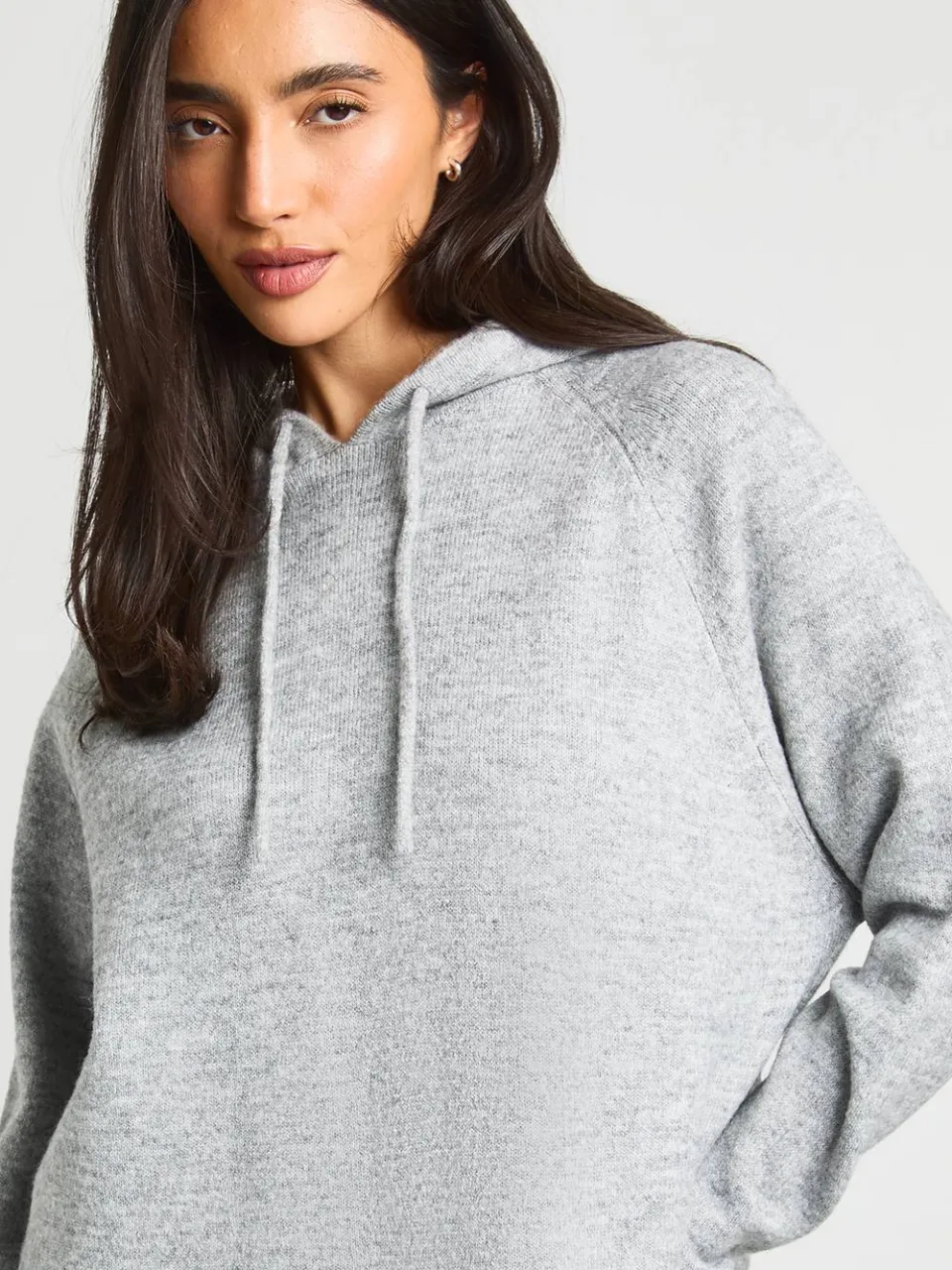 boohoo Dames Oversized Gebreide Hoodie Mini Jurk grijs, foto 4