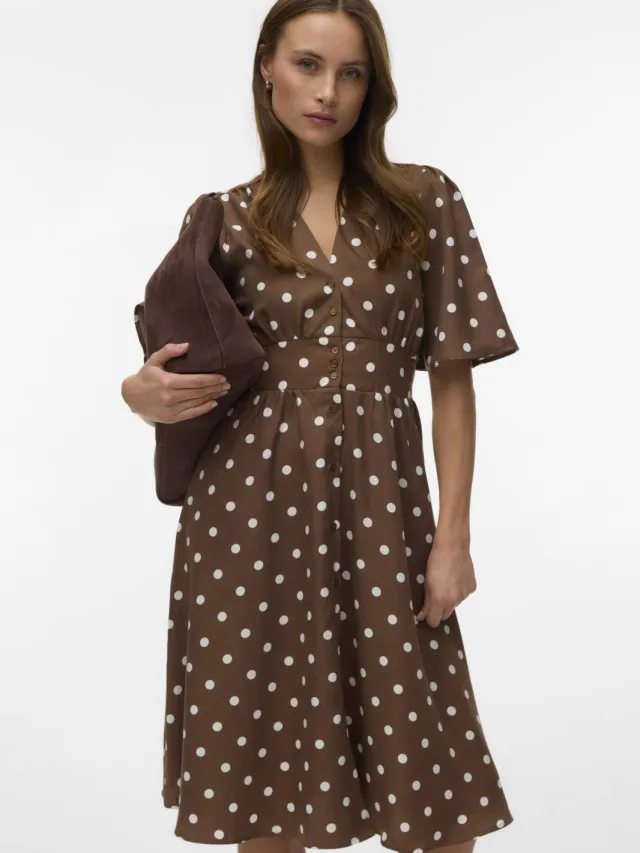 Vero Moda A-lijn jurk met stippen bruin, foto 4