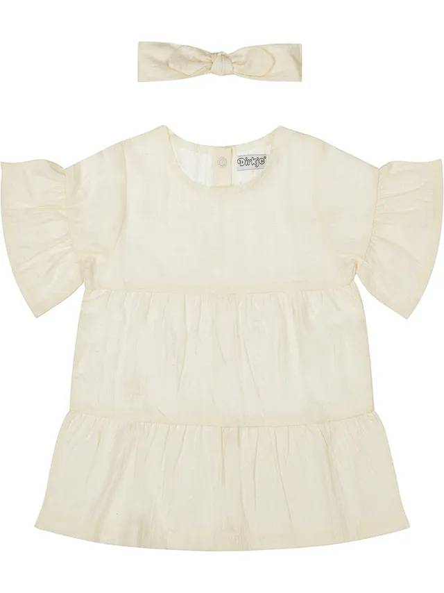 Dirkje Jurk+ haarband Off white - 03 Girls little flowers [Creme]