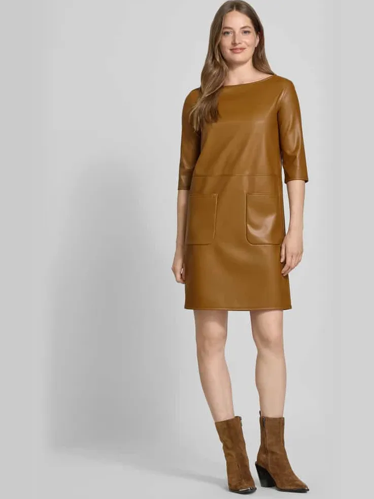 Max Mara Smalle jurk in kunstleerlook cognac, foto 3