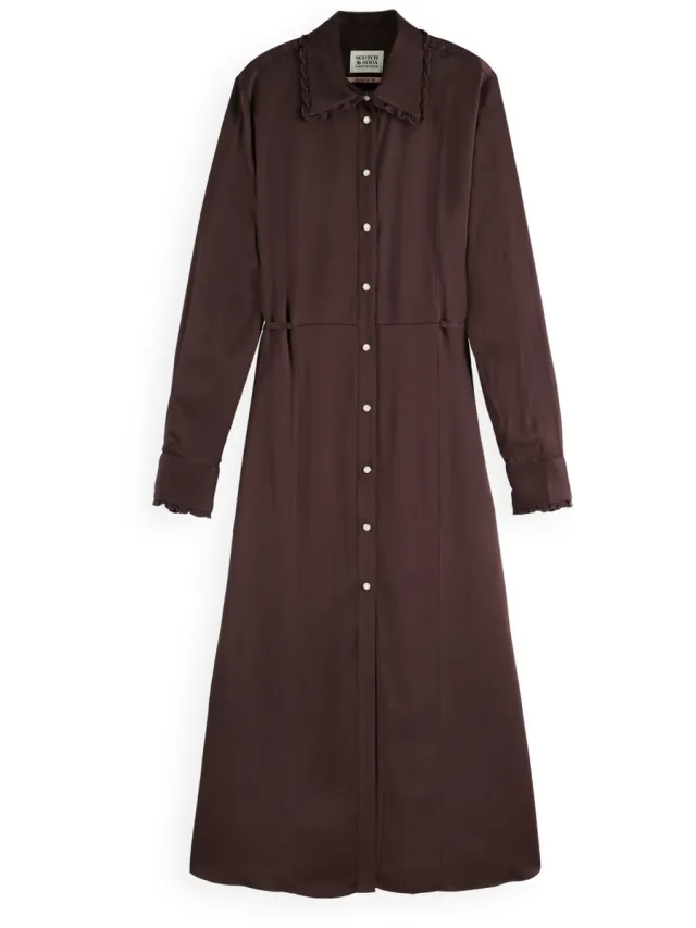 Scotch & Soda Tied Ruffles Midi-jurk Met Lange Mouwen Paars 36 Vrouw Chocolate Plum