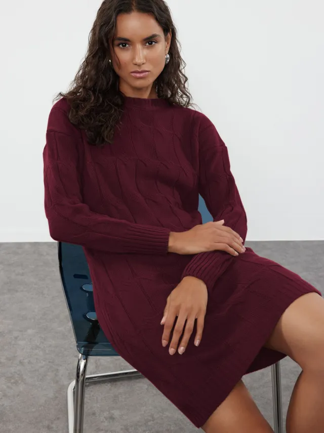 Trendyol TRENDYOLMİLLA Dames Bordeaux Effen Kort / Mini Lang Casual Recht Jurken, foto 2