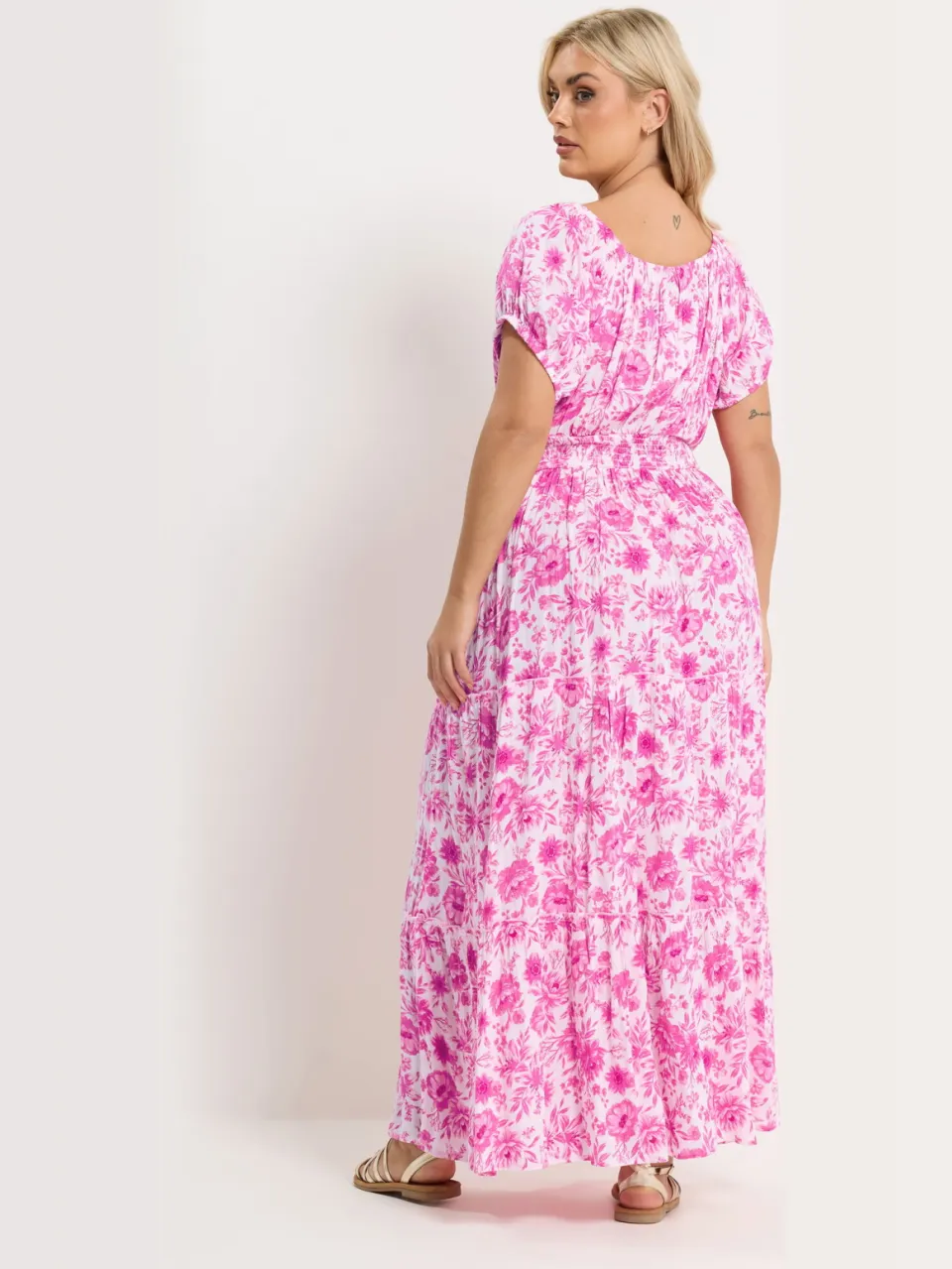 Yours Roze Maxibardotjurk Met Bloemenprint En Striksluiting, foto 2
